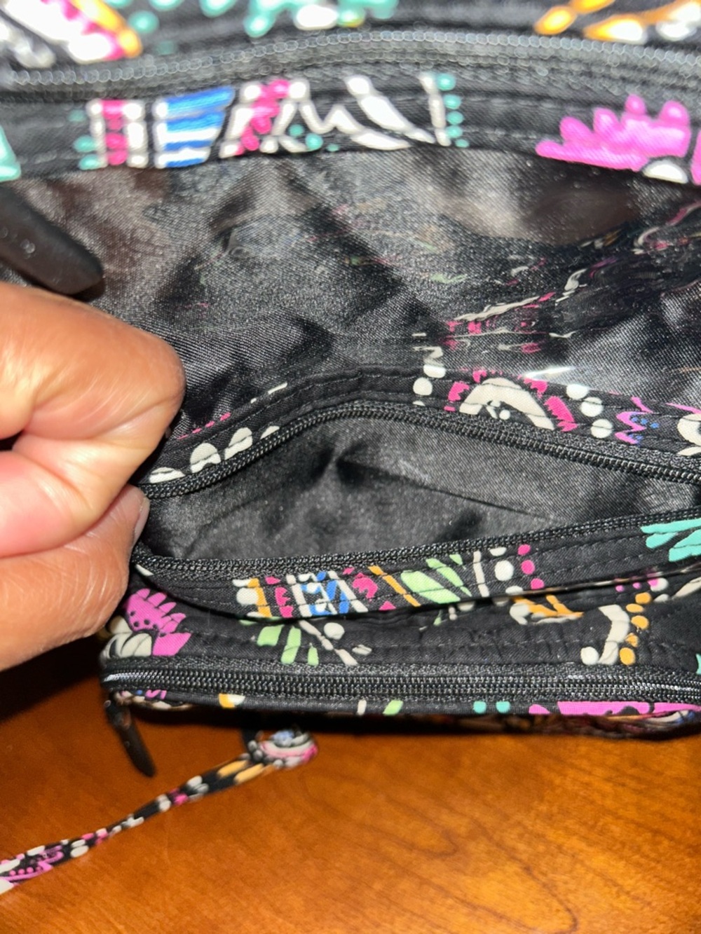 Quilted Floral Paisley Wristlet Clutch - Black with Pink & Turquoise - Picture 6 of 7
